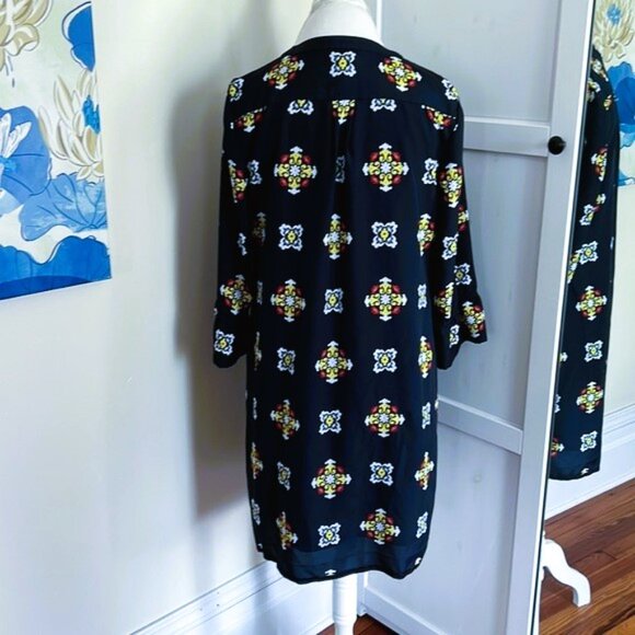 👗 Crown & Ivy Dress Navy Design Lined Dress size 12P white yellow Buttons crown - Picture 2 of 12